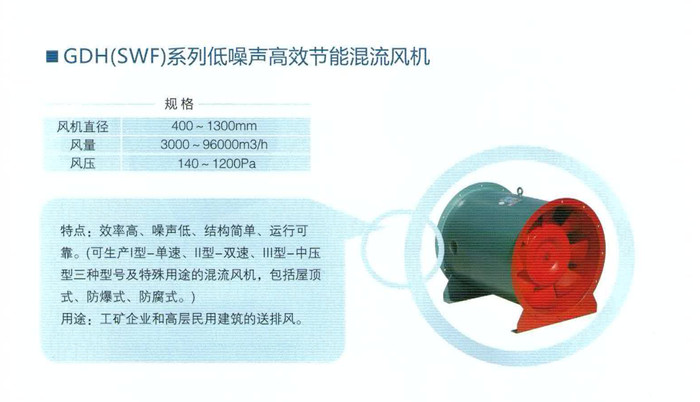 GDH(SWF)系列低噪音高效节能混流风机